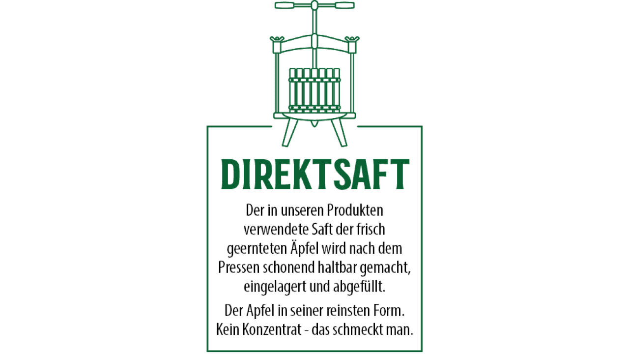 Unsere Apfelschorle wird aus Direktsaft hergestellt.